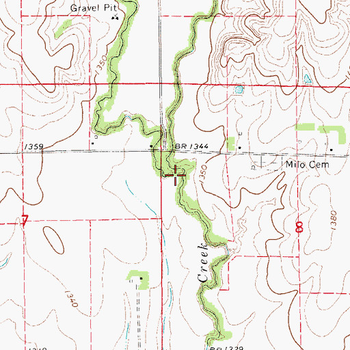 Topographic Map of East Branch Third Creek, KS
