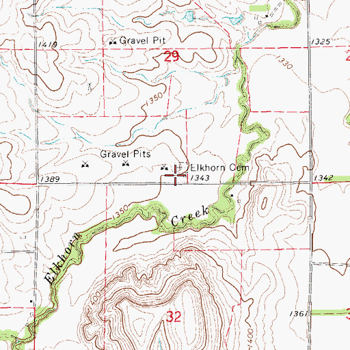 Topographic Map of Elkhorn Cemetery, KS