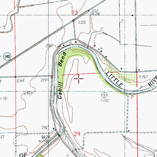 Topographic Map of Cahill Bend, AR