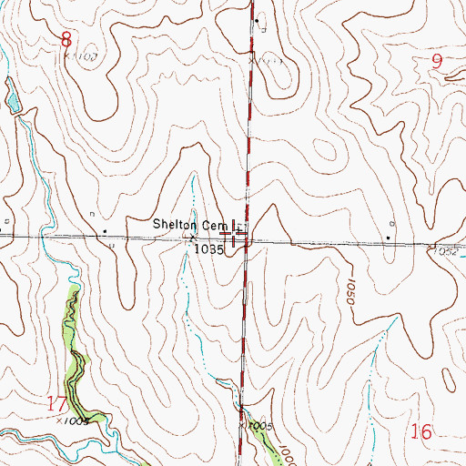 Topographic Map of Shelton Cemetery, KS