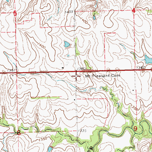 Topographic Map of Mount Pleasant Cemetery, KS
