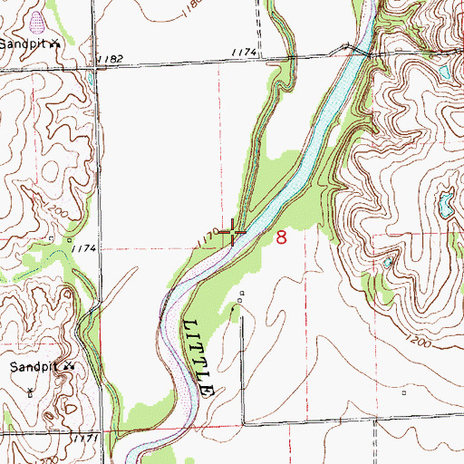 Topographic Map of Lane Branch, KS