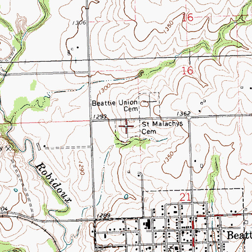 Topographic Map of Saint Malachys Cemetery, KS