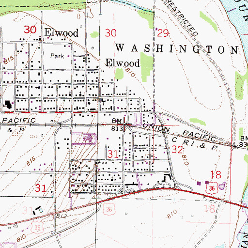 Topographic Map of Elwood, KS