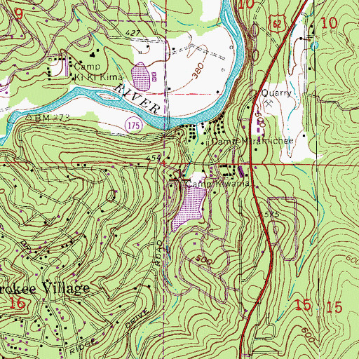 Topographic Map of Camp Kiwania, AR
