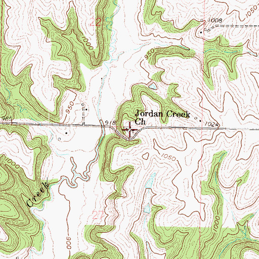 Topographic Map of Jordan Creek Church, KS