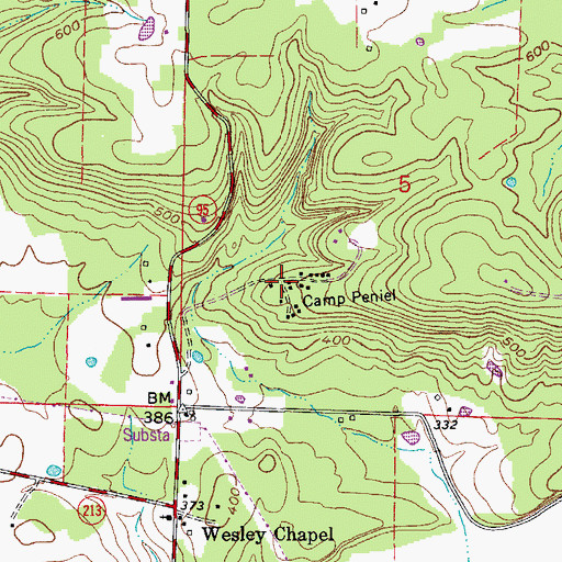 Topographic Map of Camp Peniel, AR