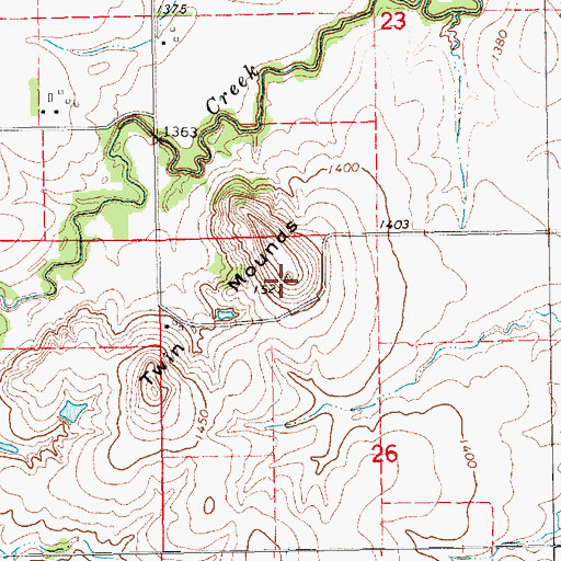 Topographic Map of Twin Mounds, KS
