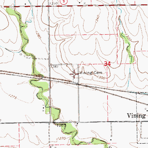 Topographic Map of Pleasant View Cemetery, KS