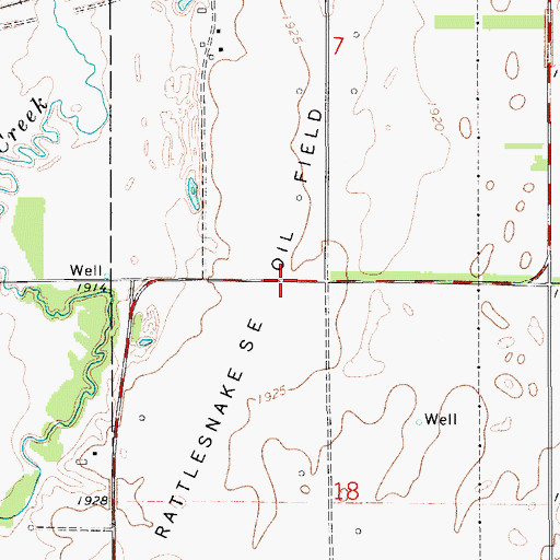 Topographic Map of Rattlesnake Southeast Oil Field, KS