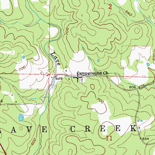 Topographic Map of Campground Church, AR
