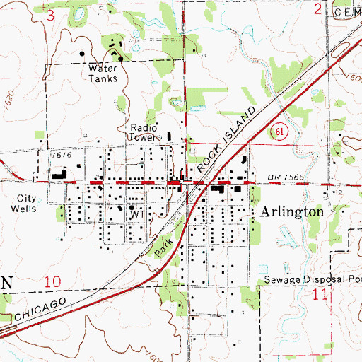 Topographic Map of Arlington, KS