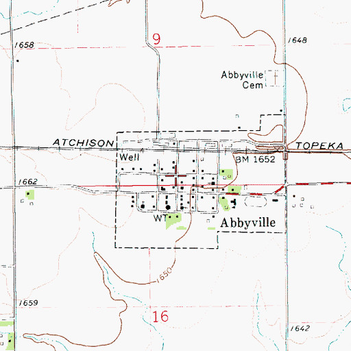 Topographic Map of Abbyville, KS