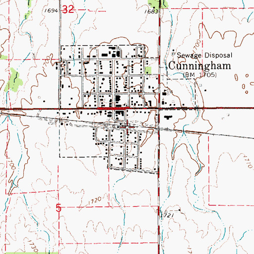 Topographic Map of Cunningham, KS