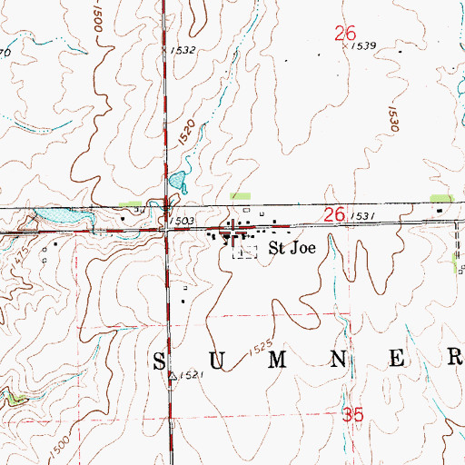 Topographic Map of Saint Joe, KS