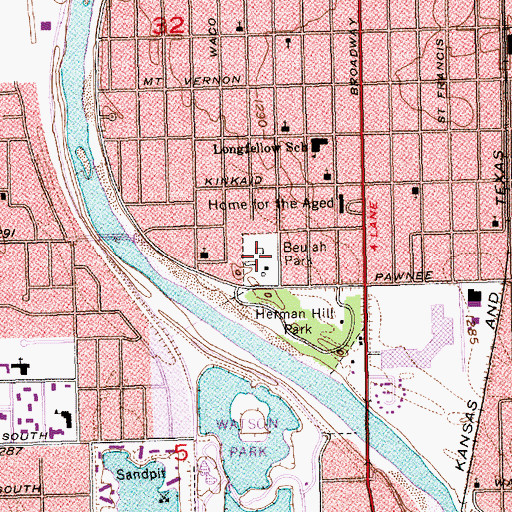 Topographic Map of Beulah Park, KS