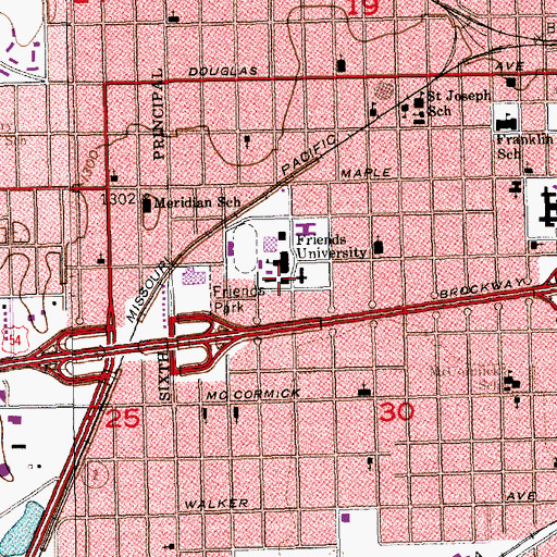 Topographic Map of Friends University, KS