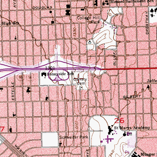 Topographic Map of Calvary Cemetery, KS