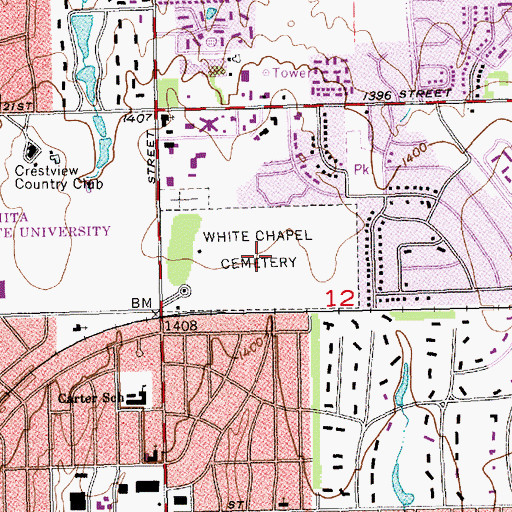Topographic Map of White Chapel Memorial Gardens, KS