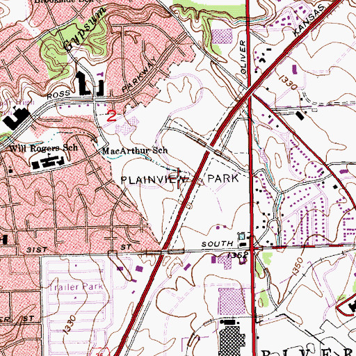 Topographic Map of Plainview Park, KS