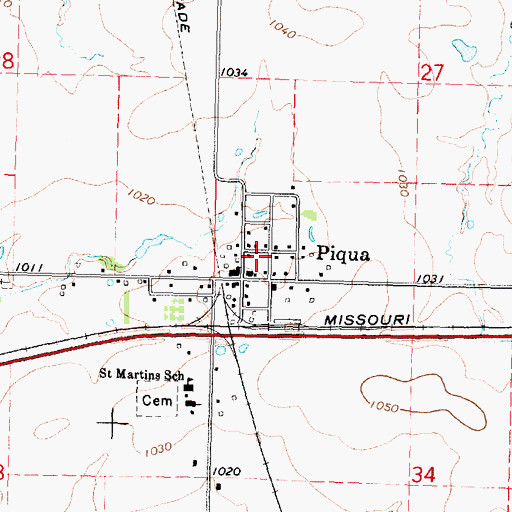 Topographic Map of Piqua, KS