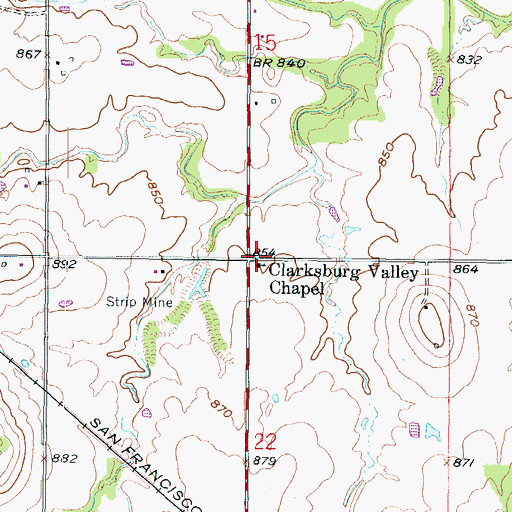 Topographic Map of Clarksburg Valley Chapel, KS