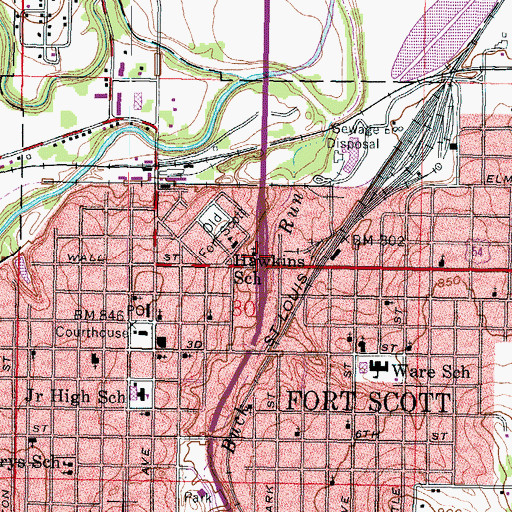 Topographic Map of Hawkins School (historical), KS