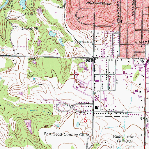 Topographic Map of Fort Scott Community College, KS