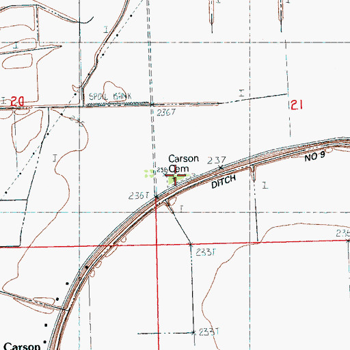 Topographic Map of Carson Cemetery, AR