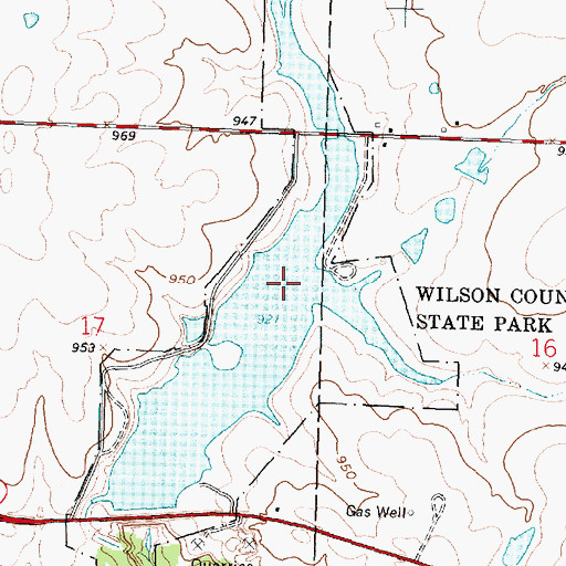 Topographic Map of Wilson County State Park, KS
