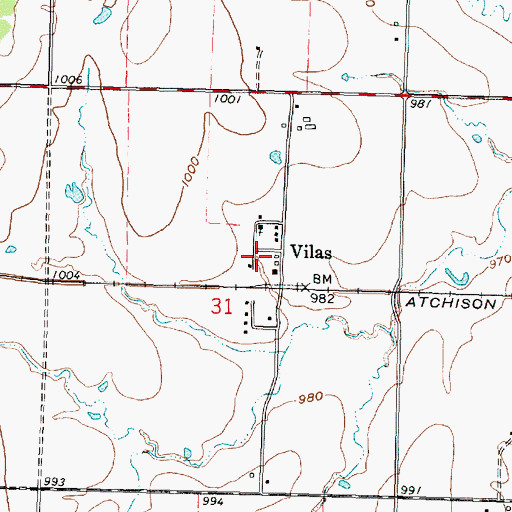 Topographic Map of Vilas, KS