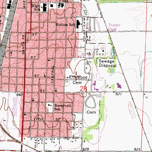 Topographic Map of Elmwood Cemetery, KS