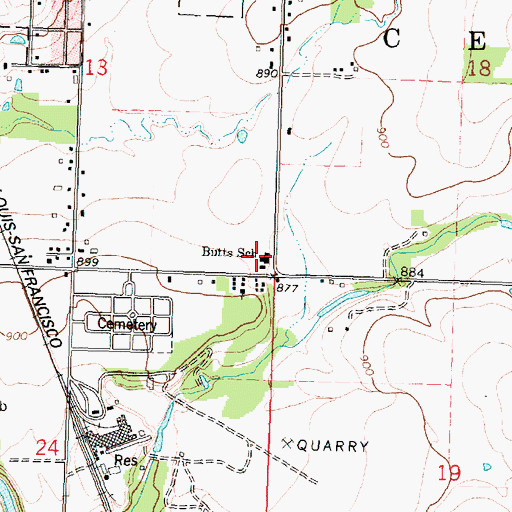 Topographic Map of Butts School, KS