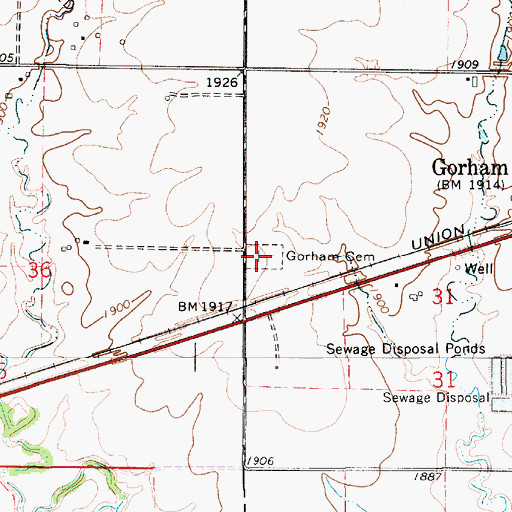 Topographic Map of Gorham Cemetery, KS