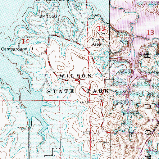 Topographic Map of Wilson State Park, KS