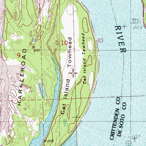Topographic Map of Cat Island Towhead, AR