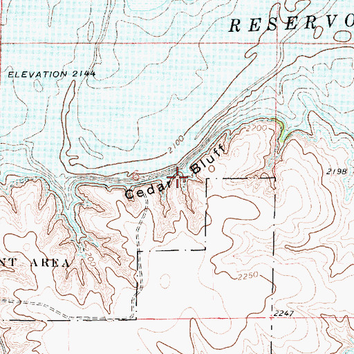 Topographic Map of Cedar Bluff, KS