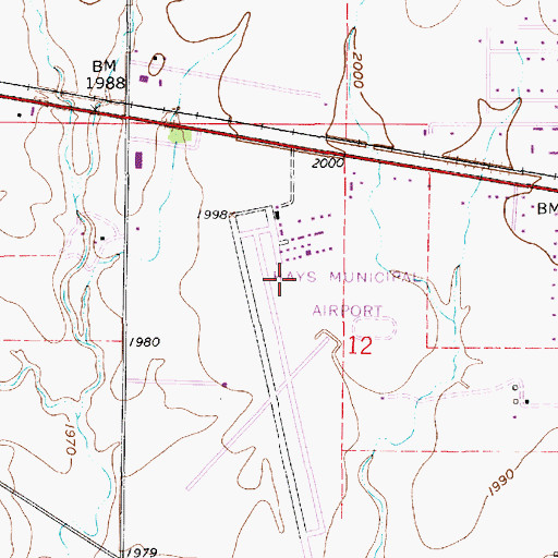 Topographic Map of Hays Regional Airport, KS