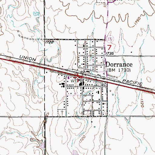 Topographic Map of Dorrance, KS