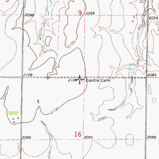 Topographic Map of Cordial Cemetery, KS