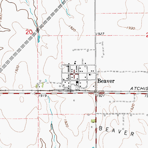 Topographic Map of Beaver, KS