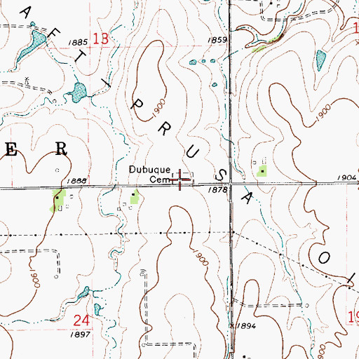 Topographic Map of Dubuque Cemetery, KS
