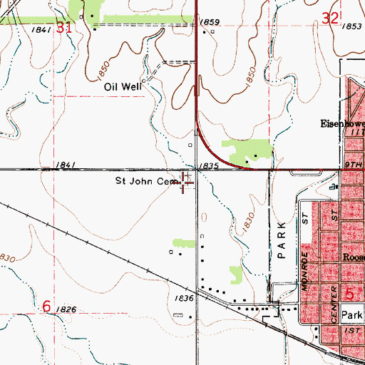Topographic Map of Saint John the Evangelist Catholic Cemetery, KS