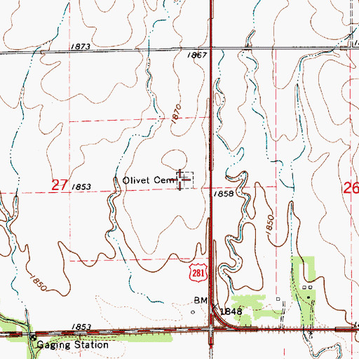 Topographic Map of Olivet Cemetery, KS