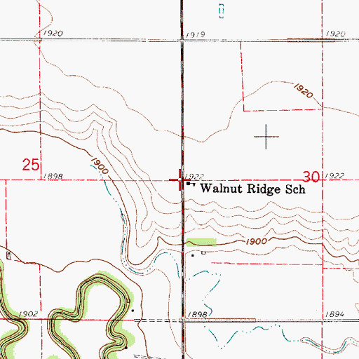 Topographic Map of Walnut Ridge School, KS