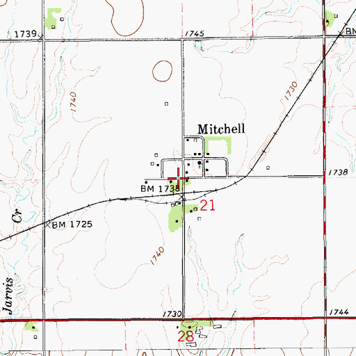 Topographic Map of Mitchell, KS