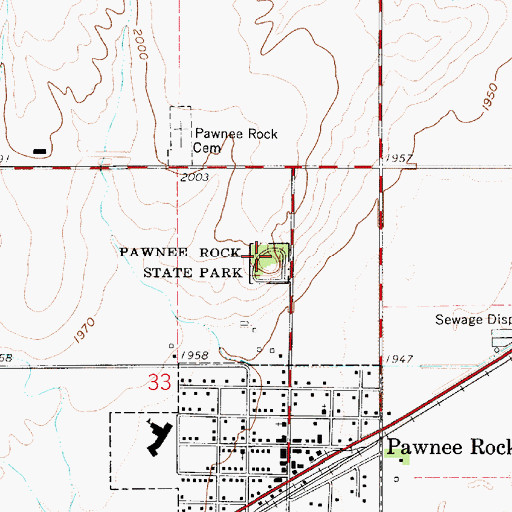 Topographic Map of Pawnee Rock State Park, KS