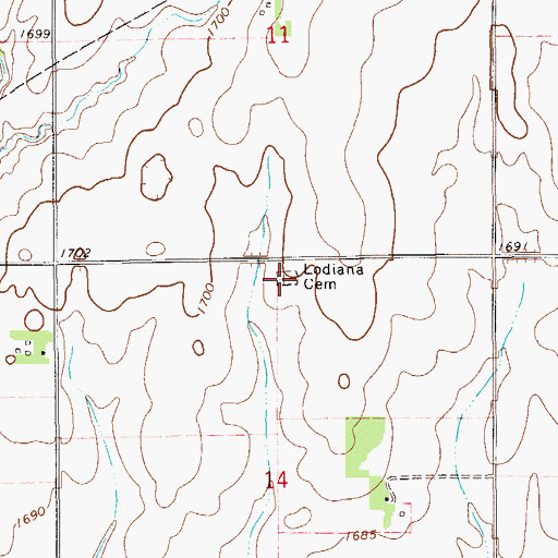 Topographic Map of Lodiana Cemetery, KS