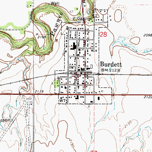 Topographic Map of Burdett, KS