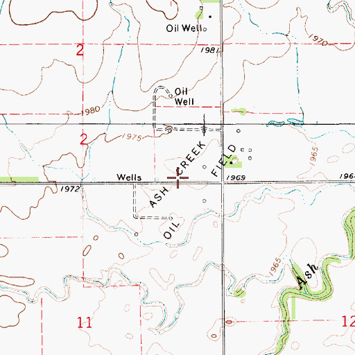 Topographic Map of Ash Creek Oil Field, KS
